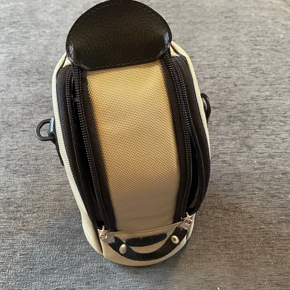 Canon Camera Lens Case LZ1324 Tan Black Faux Leather Padded Pouch Zip Closure‎